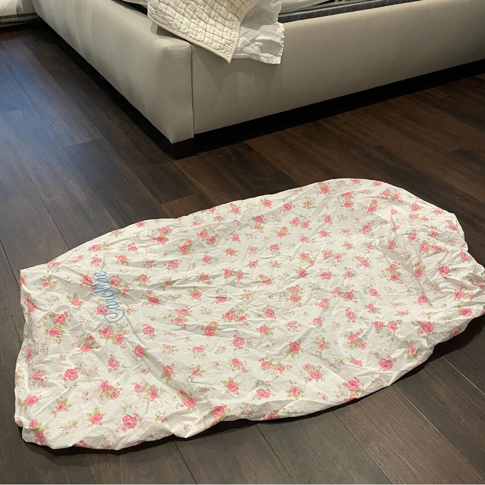 Pottery Barn Kids Pink Floral Rose Crib Sheet **Embroidered Organic Cotton